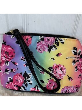 BETSEY JOHNSON RAINBOW GRADIENT FLORAL PATTERNED COSMETIC POUCH BAG